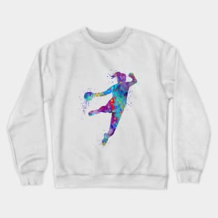 Handball Girl Colorful Watercolor Silhouette Crewneck Sweatshirt